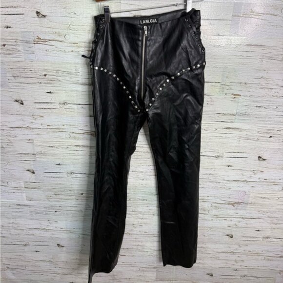 I AM GIA Leather Pants faux black size xs lace up - Picture 1 of 9